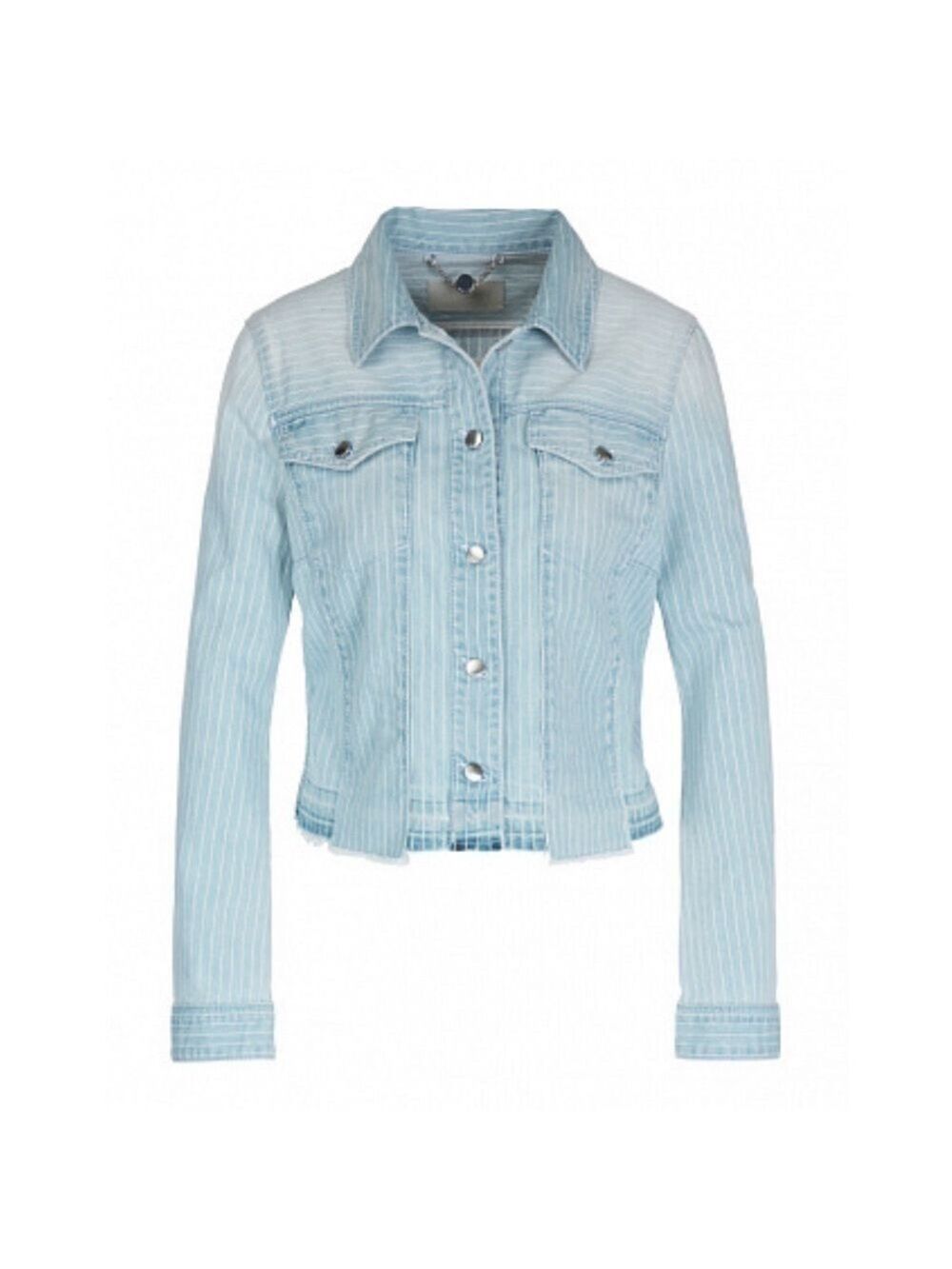 MARC CAIN STRIPED DENIM JACKET WITH FRINGED HEM WOMENS SIZE 6 (N3)